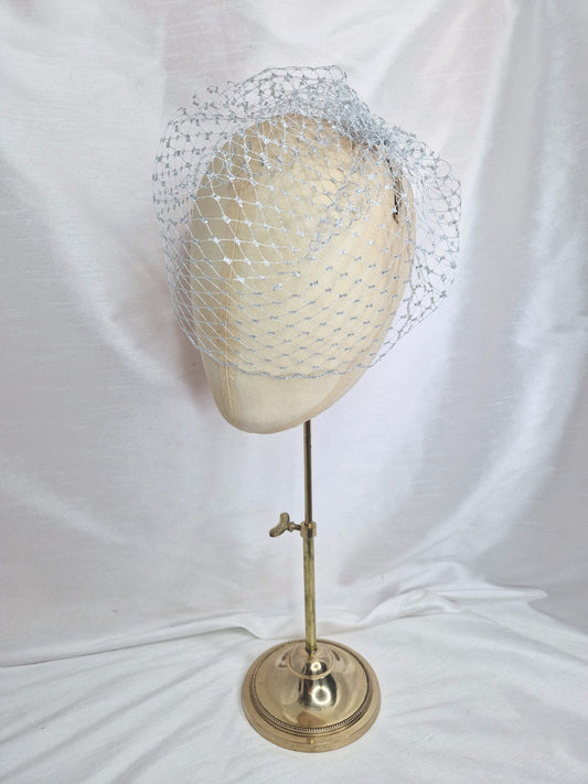 Silver metallic birdcage veil