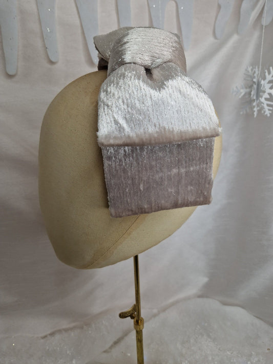 Champagne and silver velvet hair bow
