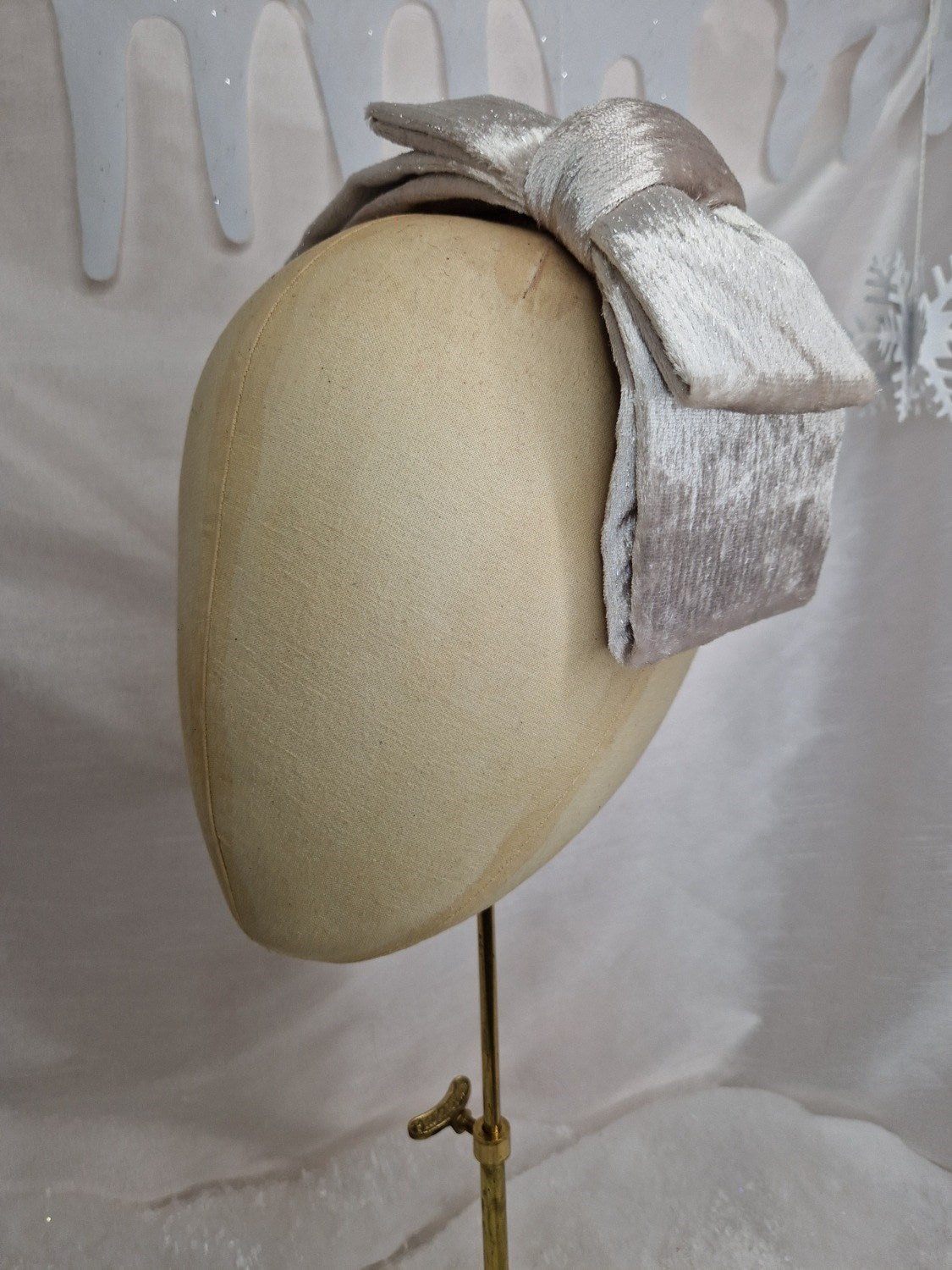 Champagne and silver velvet hair bow