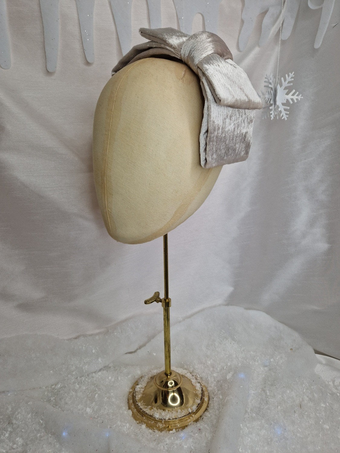 Champagne and silver velvet hair bow
