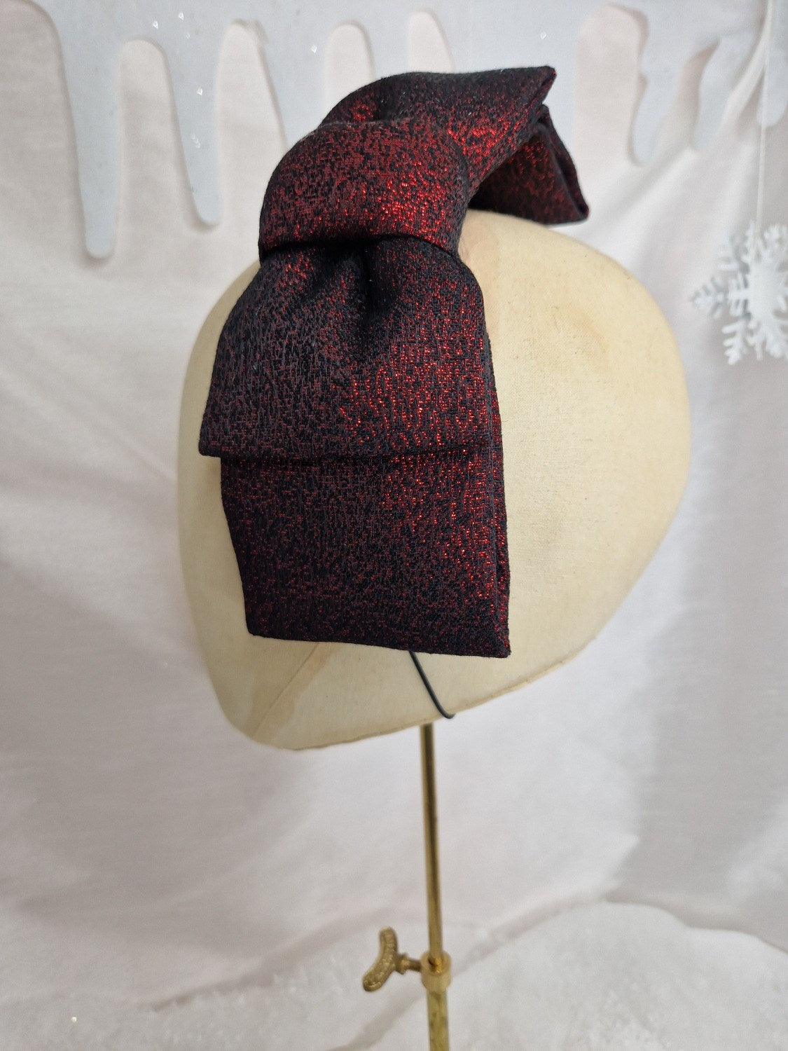 Red and black lurex hair bow