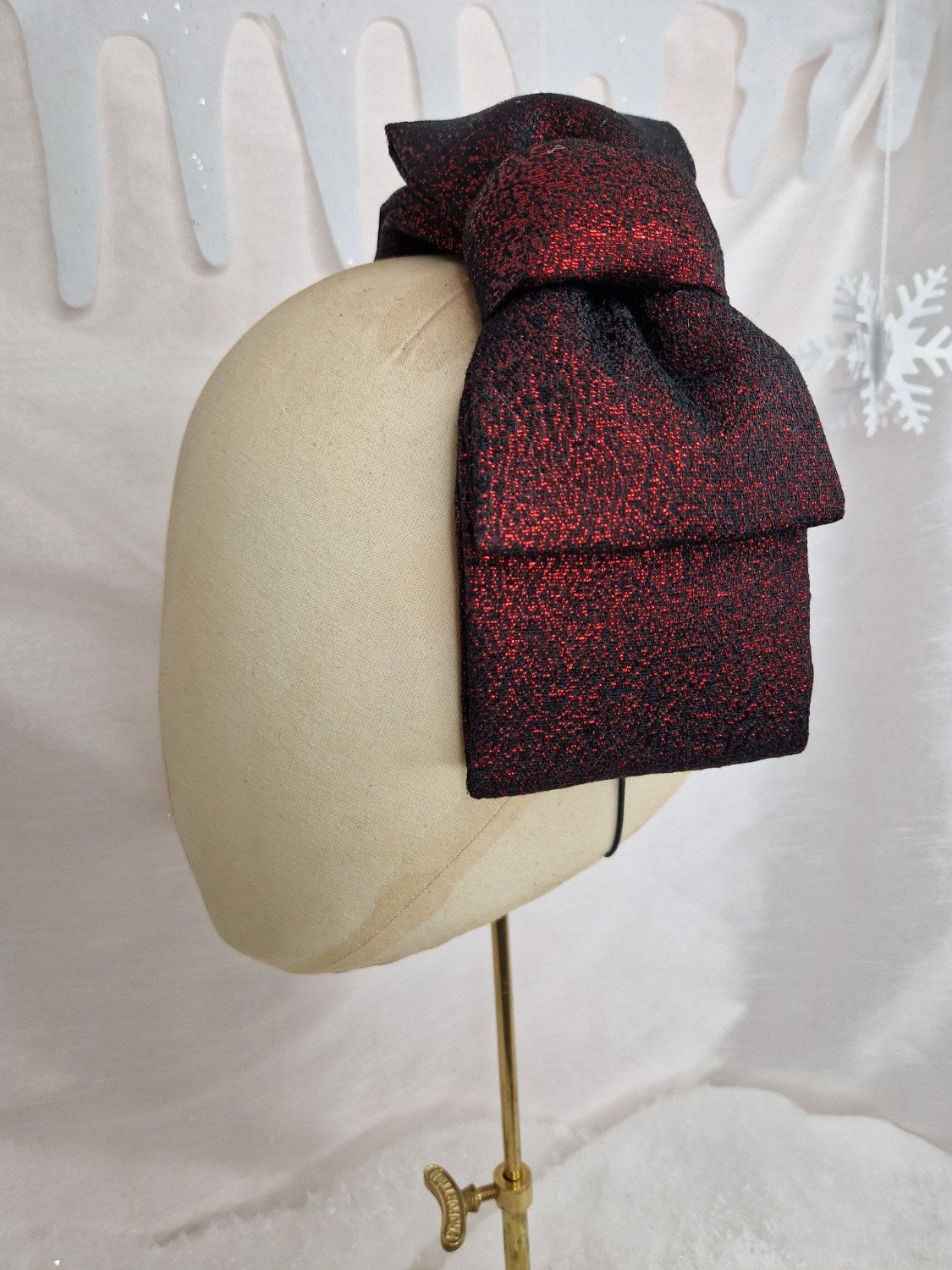 Red and black lurex hair bow