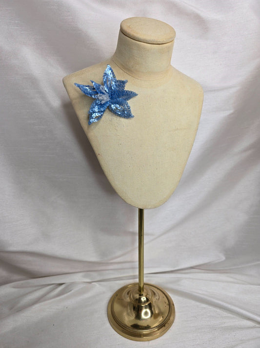 Small blue sequin flower brooch