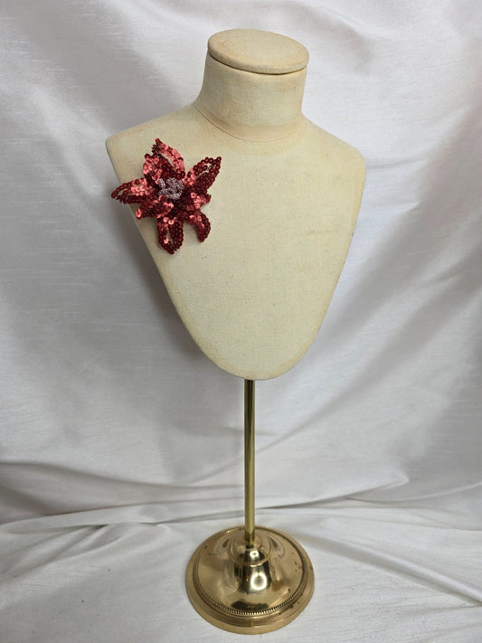 Small red sequin flower brooch