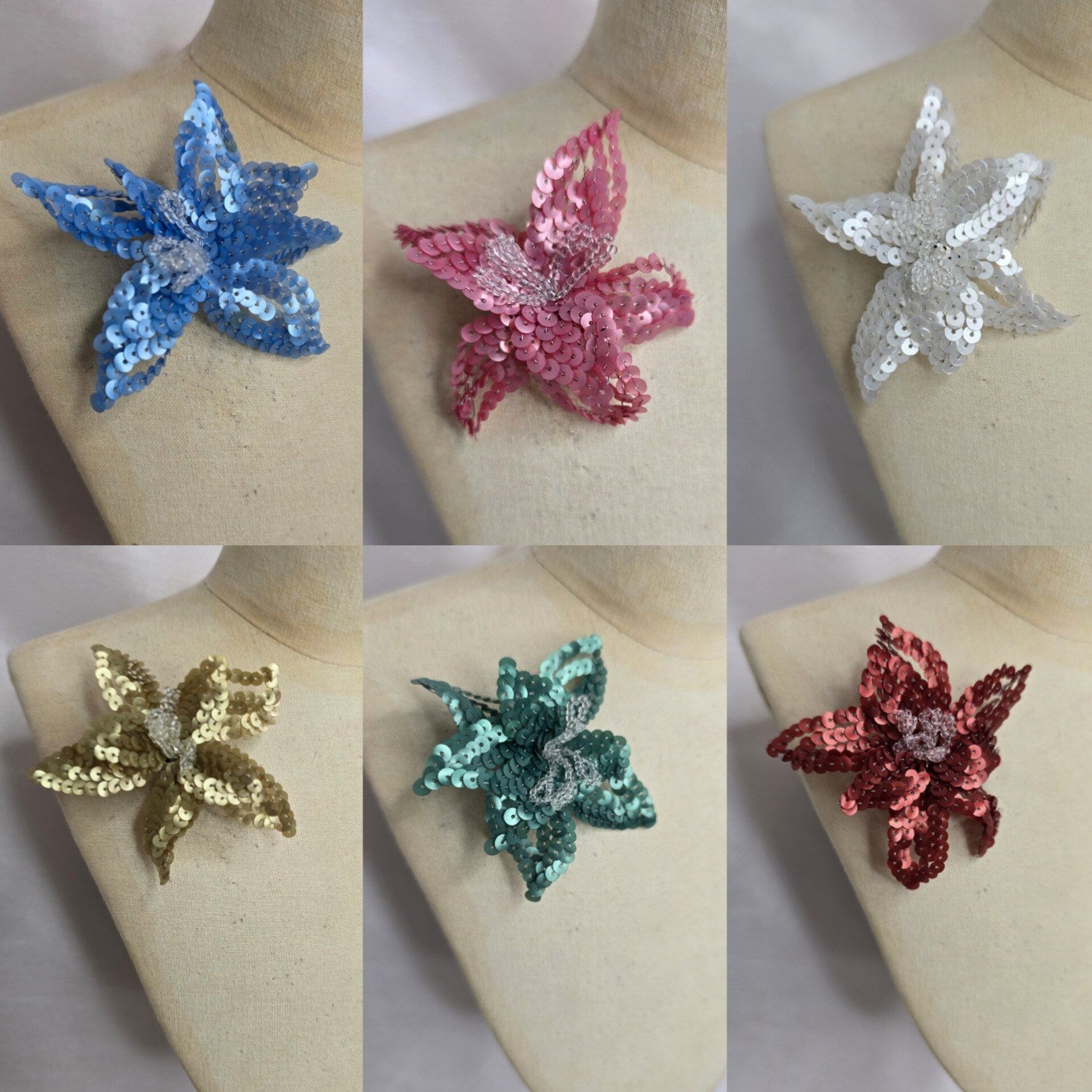 Small red sequin flower brooch