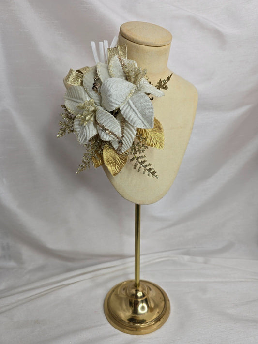 Christmas ivory and gold velvet poinsettia corsage