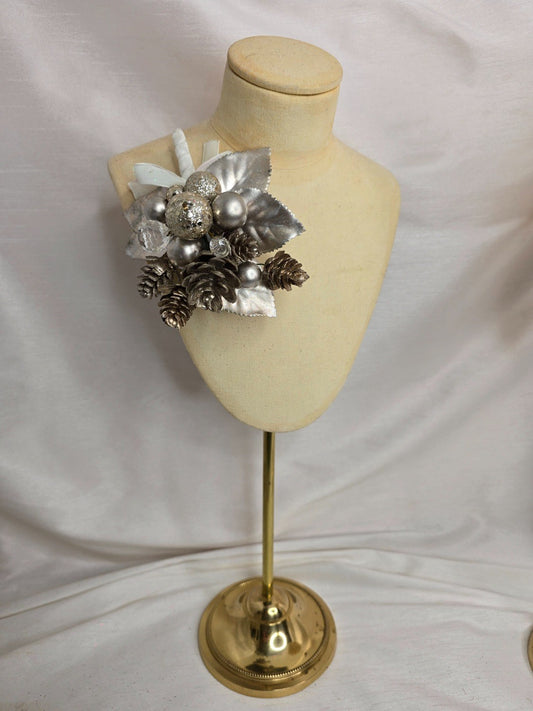 Silver and white leaf and berry Christmas corsage