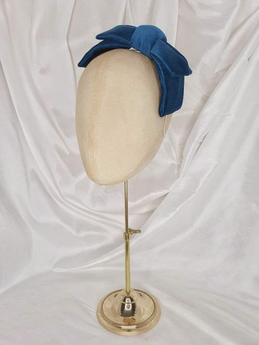 Teal blue velvet hair bow