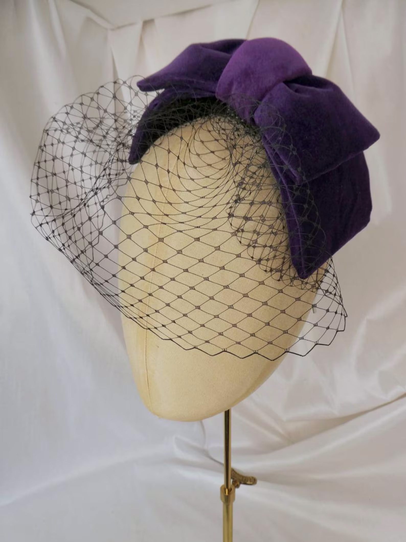 Veiled purple velvet hair bow