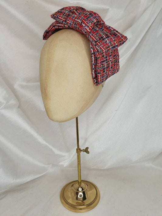 Red tweed hair bow