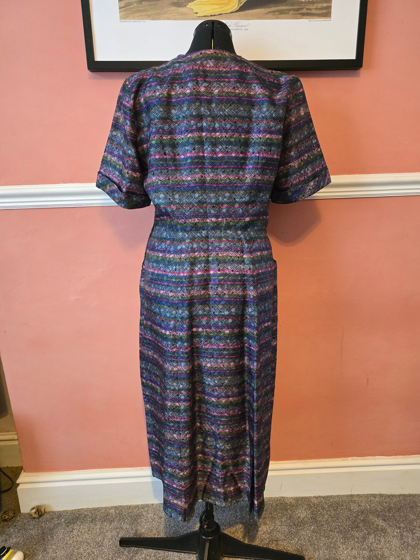 1950s abstract print acetate dress size 14/16
