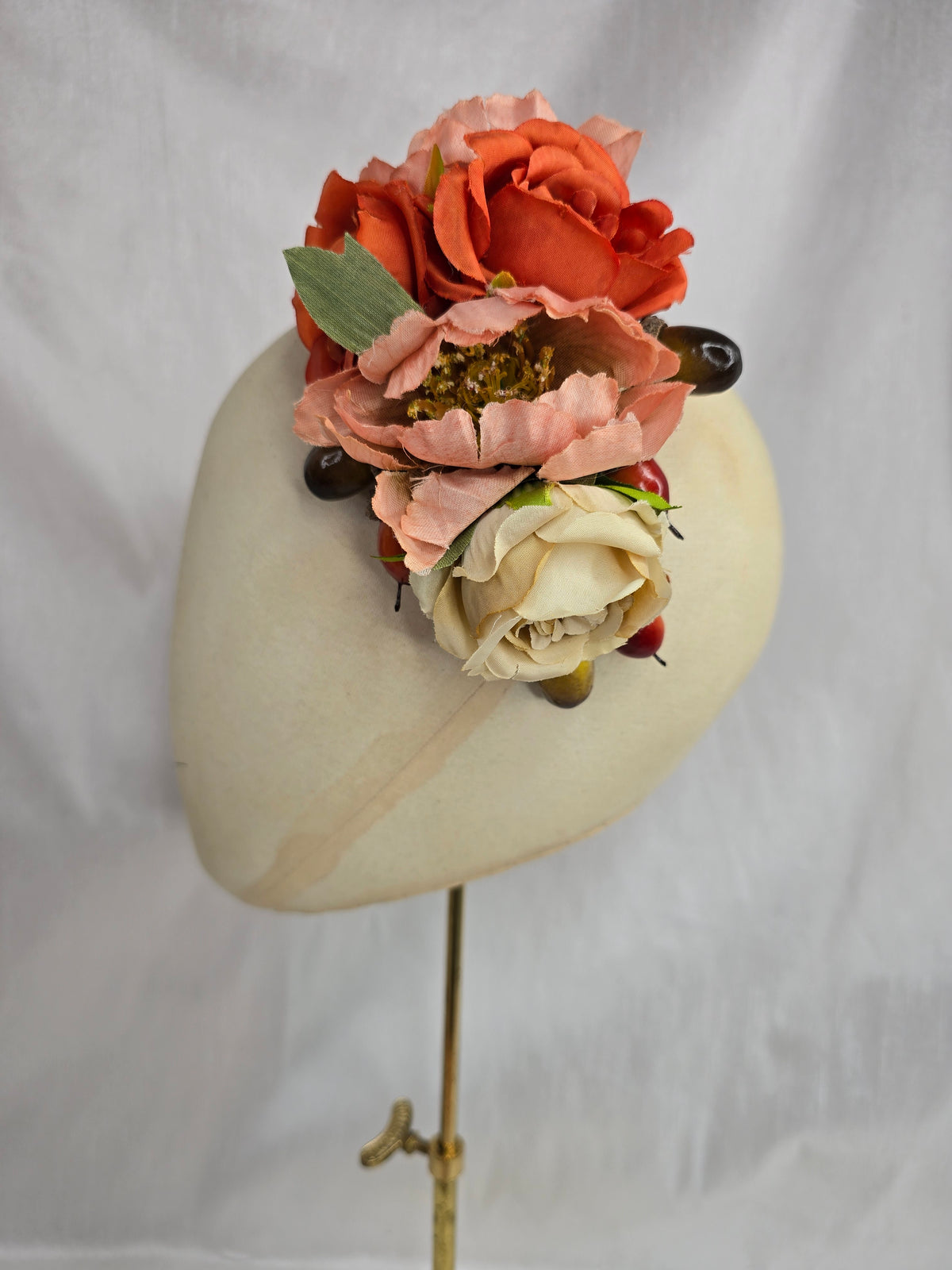 Peach, orange, cream and acorn hair flower and corsage set