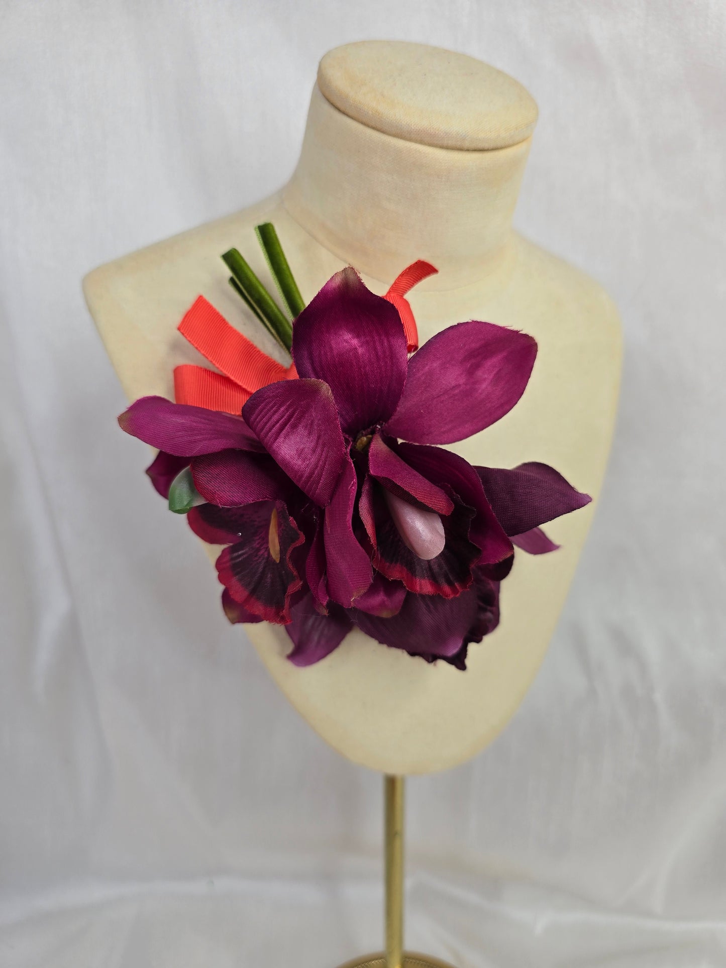 Mulberry orchid hair flower and corsage set