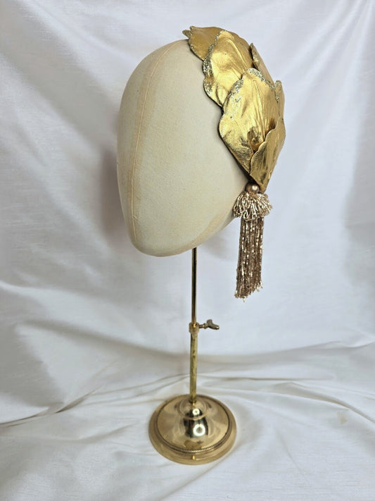 Gold glittered half hat/fascinator with gold beaded tassels (made to order)