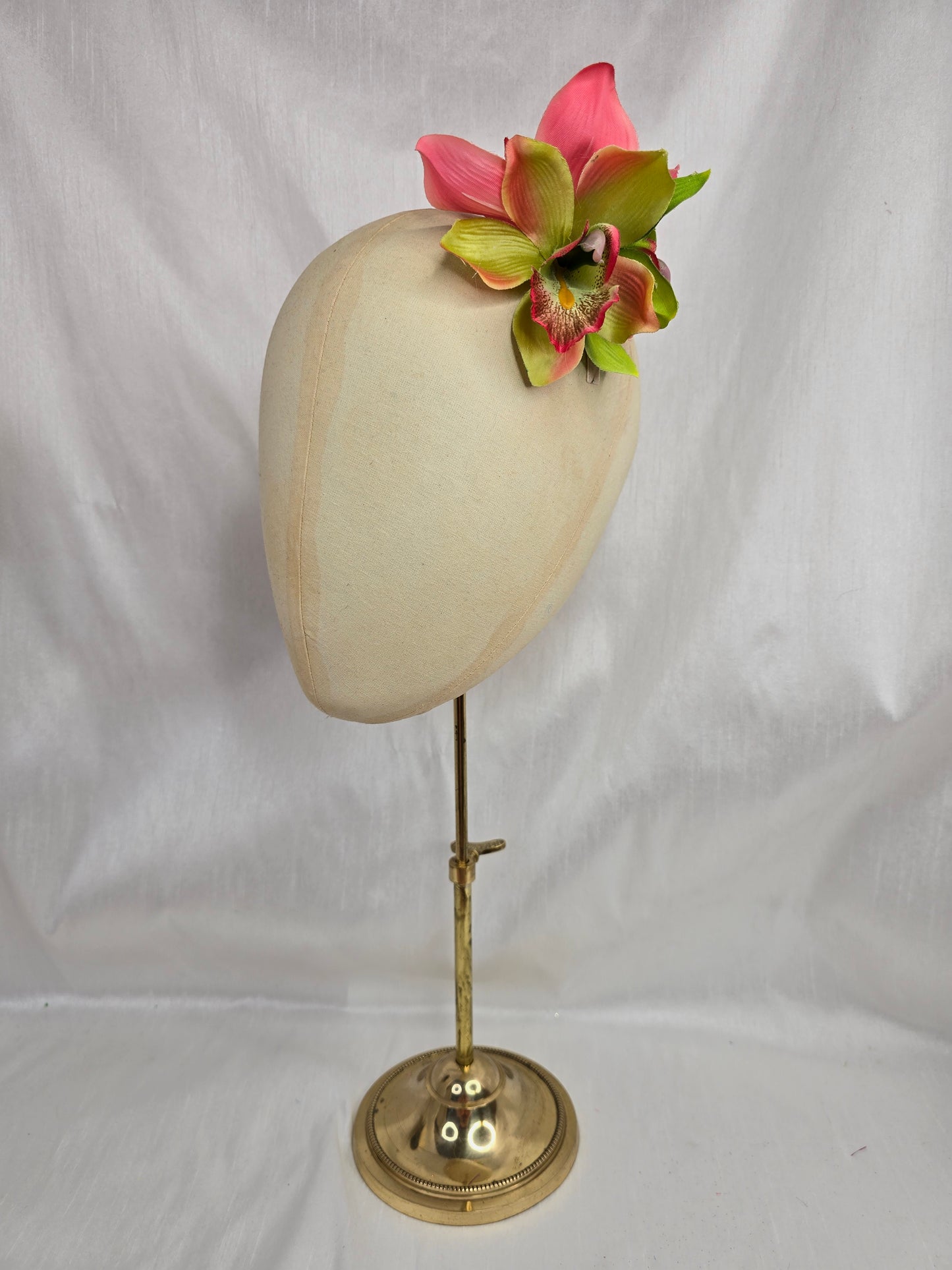Medium green and pink orchid hair flower and corsage set