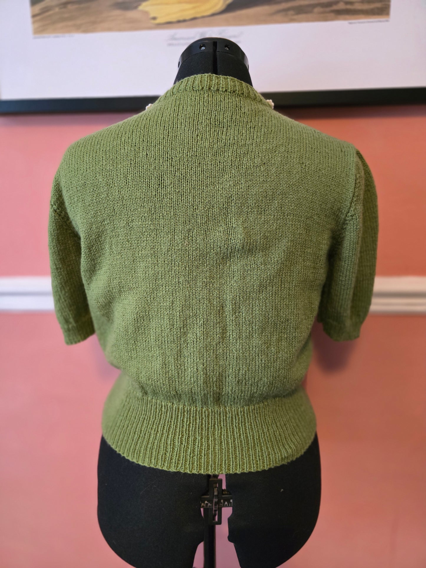 Handknit 1940s green short sleeve jumper