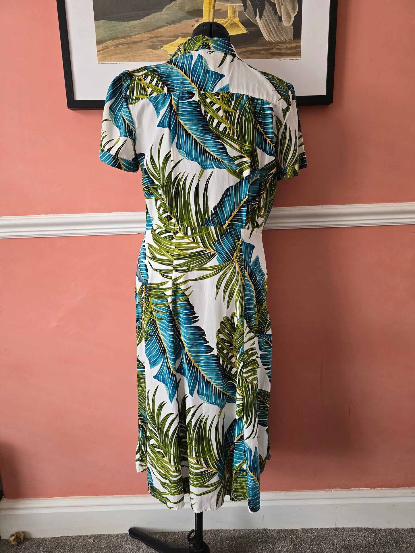 Miss Bamboo palm print 1940s style shirt dress size 16