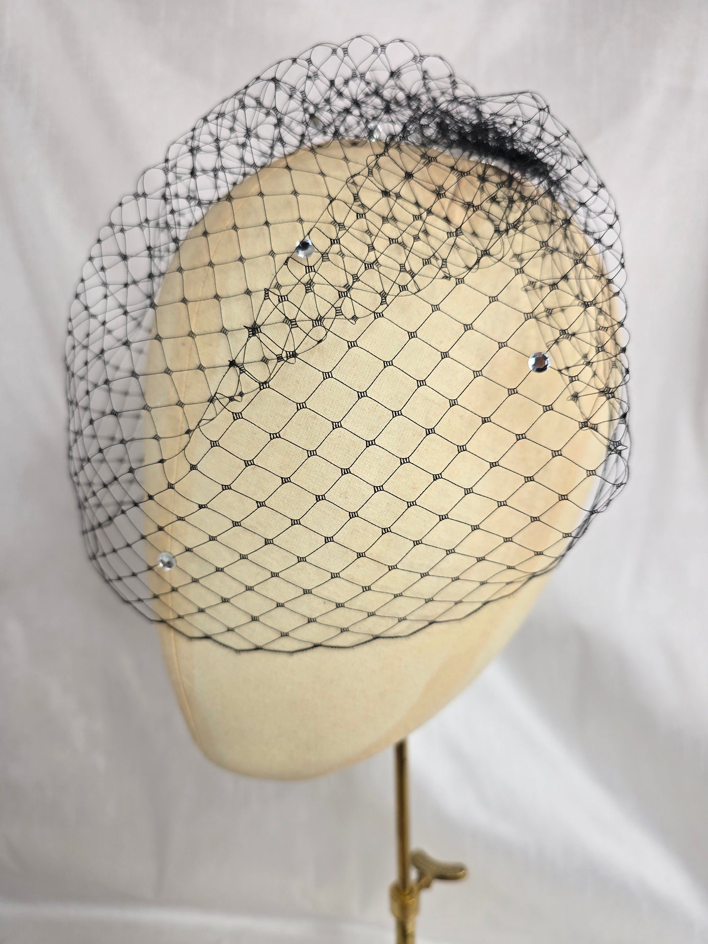 Black birdcage veil with rhinestones (made to order)