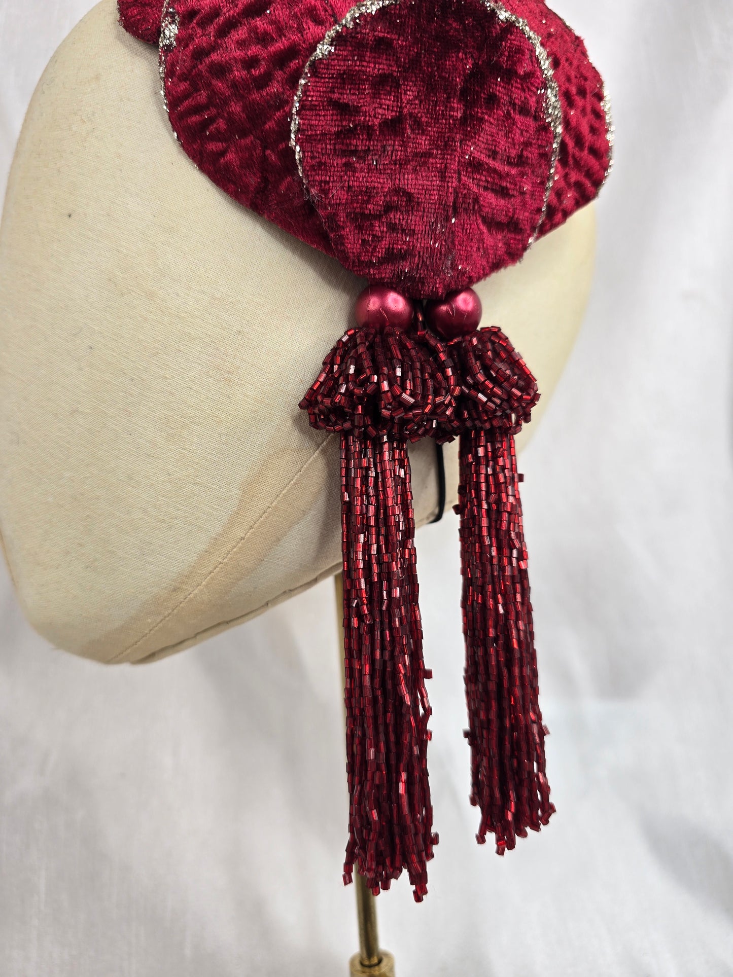 Wine red half hat/fascinator with beaded tassels (made to order)