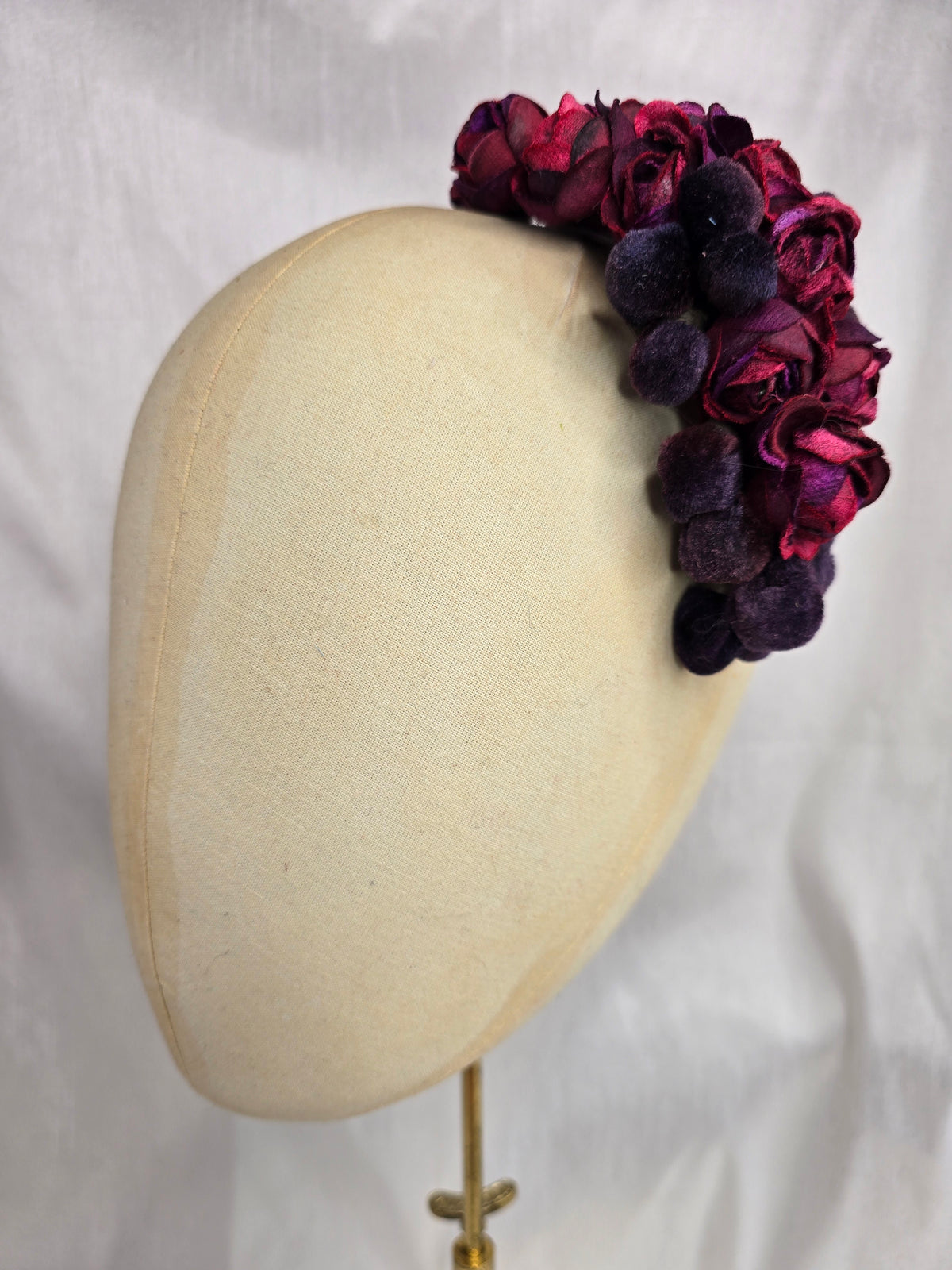 Purple velvet bud hair flower and corsage set