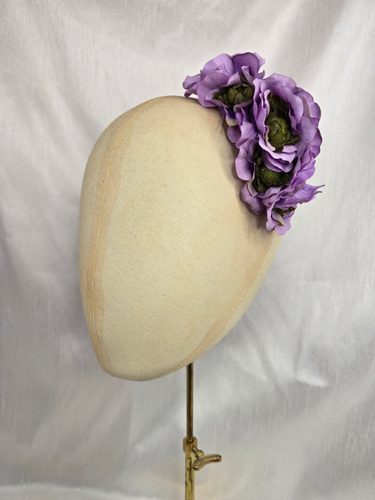 Lilac and green anemone hair flower/corsage