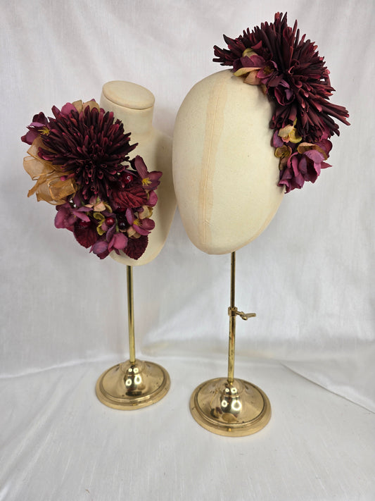 Autumn dahlia and blossom hair flower and corsage set