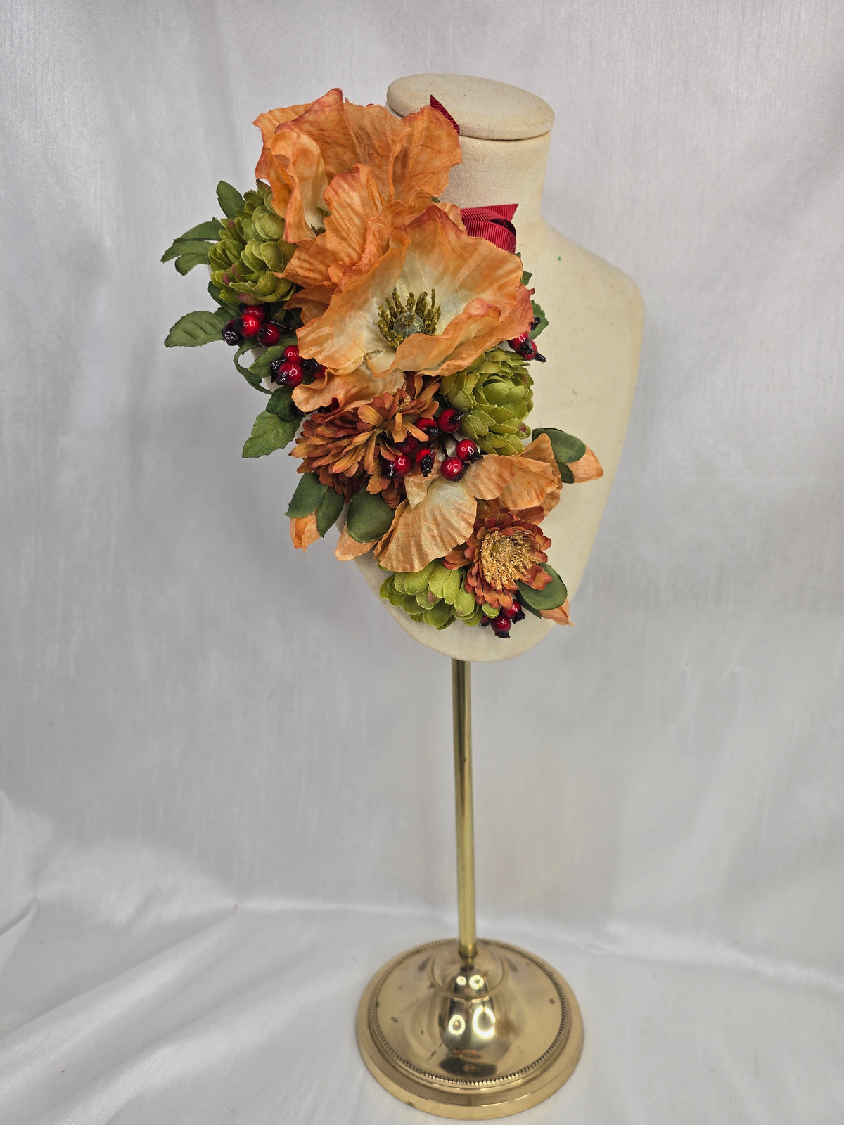 Orange, green and red berry hair flower and corsage set