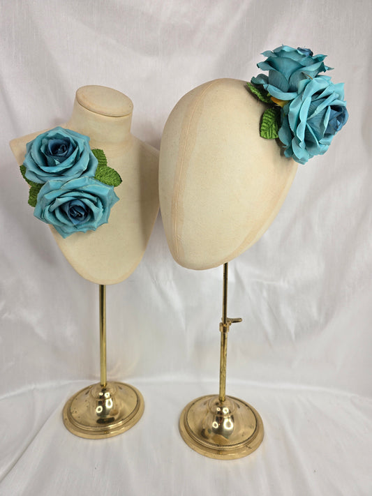 Teal rose hair flower/corsage