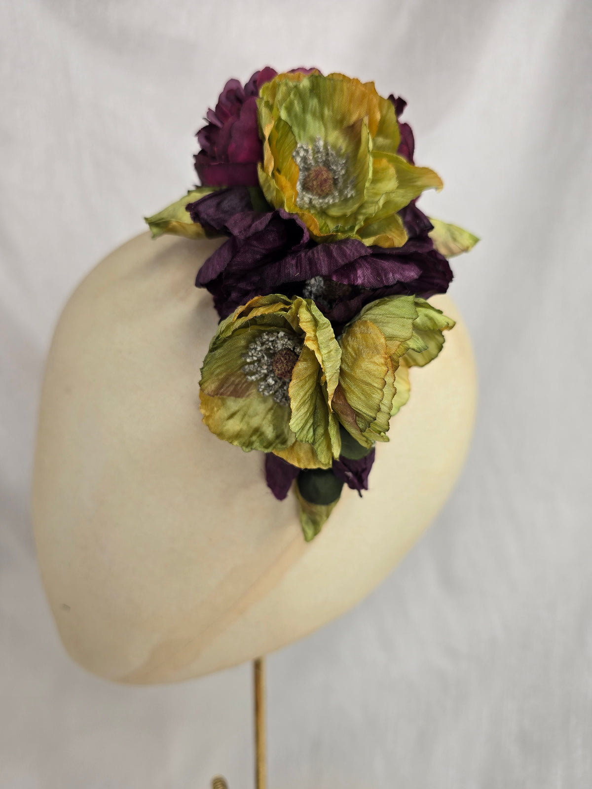 Chartreuse and plum poppy hair flower and corsage set