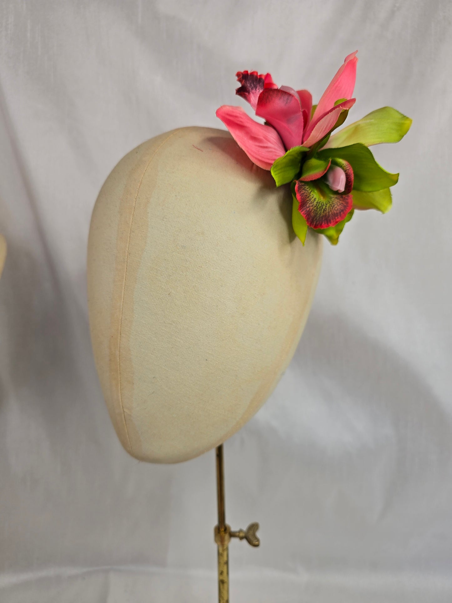 Green and pink orchid hair flower and corsage set