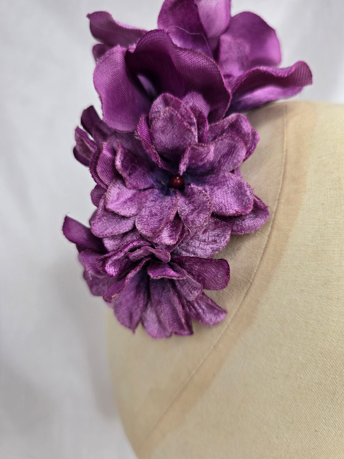 Purple velvet orchid hair flower and corsage set