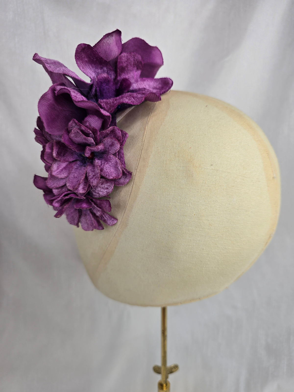 Purple velvet orchid hair flower and corsage set