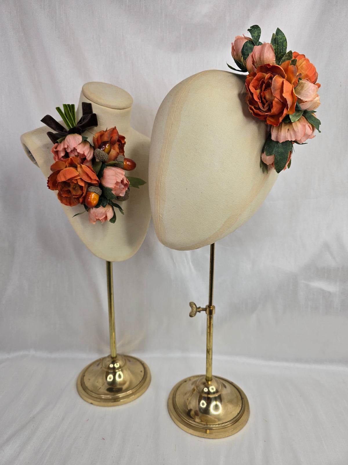 Orange rose and acorn autumn hair flower and corsage set