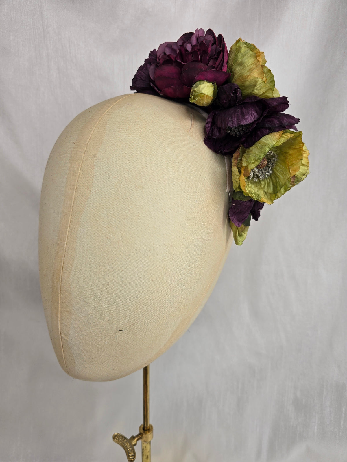Chartreuse and plum poppy hair flower and corsage set