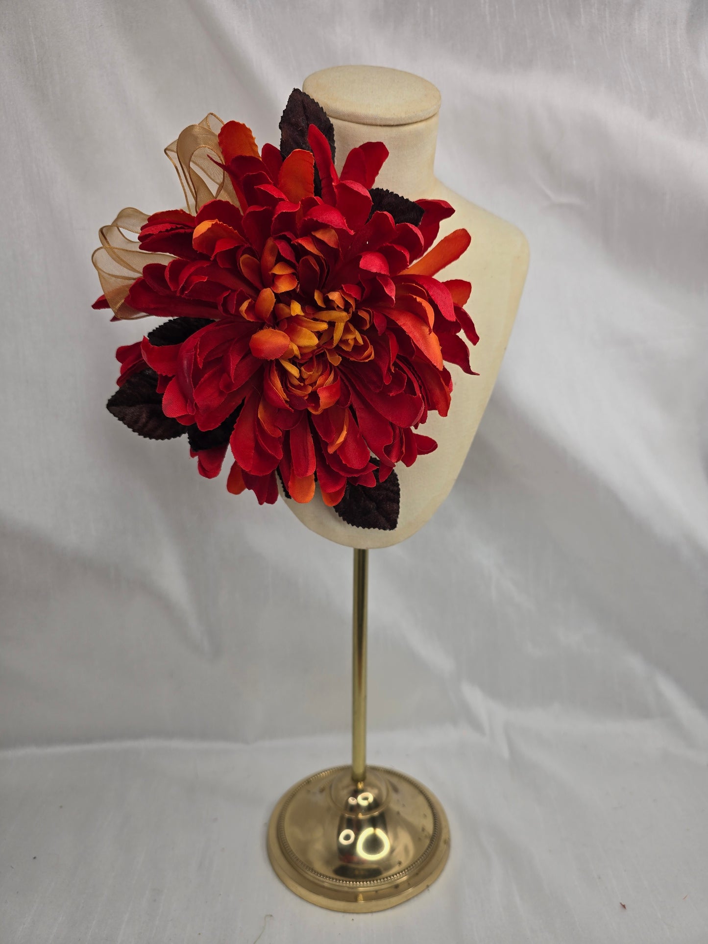 Large orange and brown chrysanthemum corsage