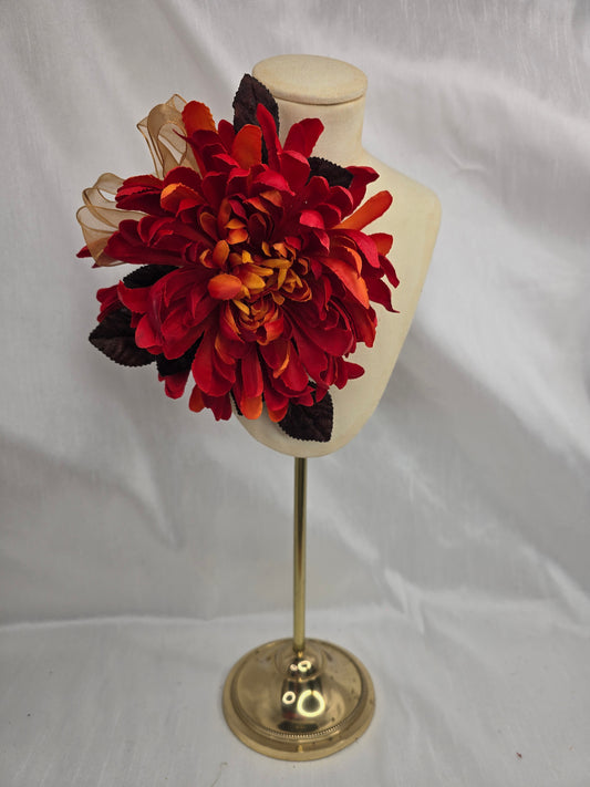 Large orange and brown chrysanthemum corsage