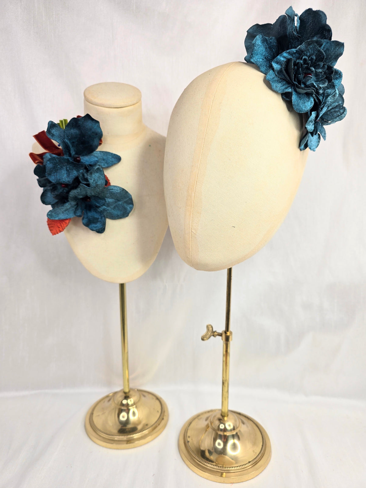 Teal velvet orchid hair flower and corsage set