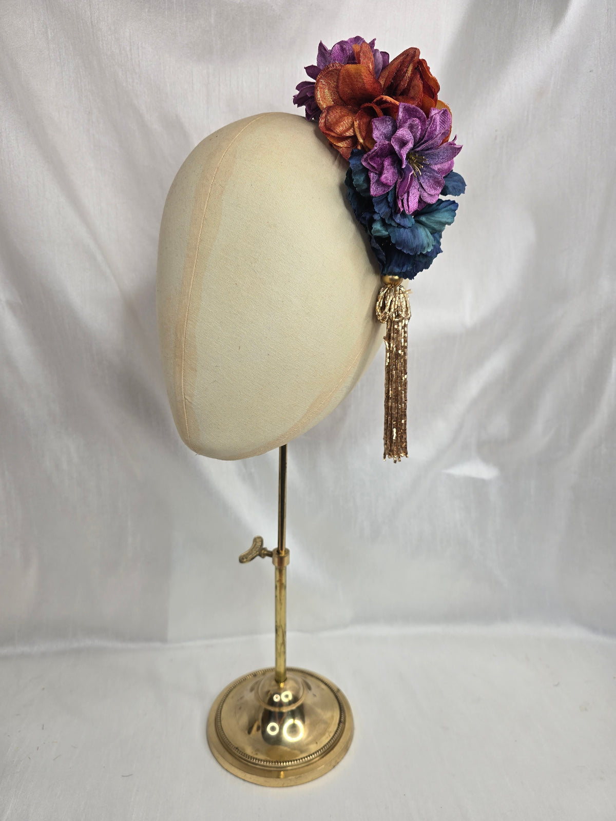 Medium multi autumn flower headpiece/corsage with beaded tassel