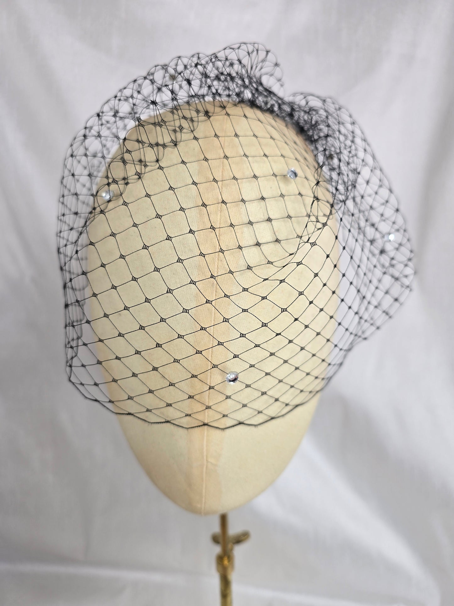 Black birdcage veil with rhinestones (made to order)
