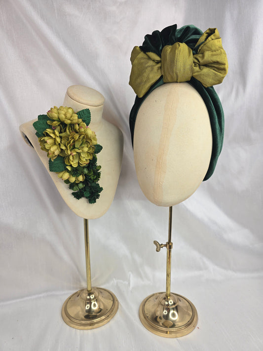 Green two tone turban with corsage
