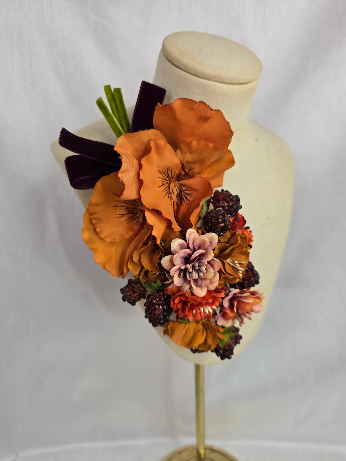 Peach, orange and raspberry hair flower and corsage set