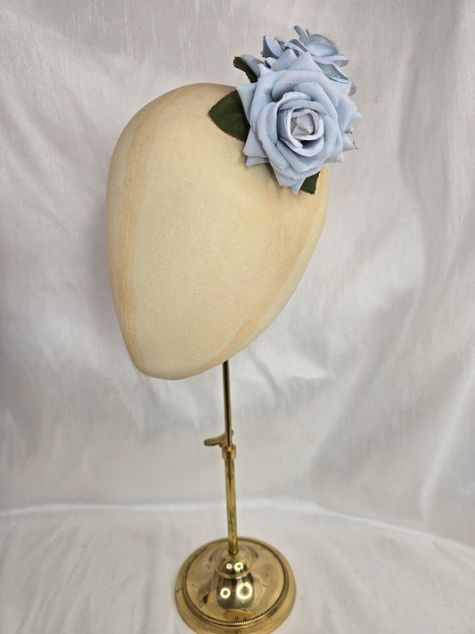 Pale blue rose hair flower