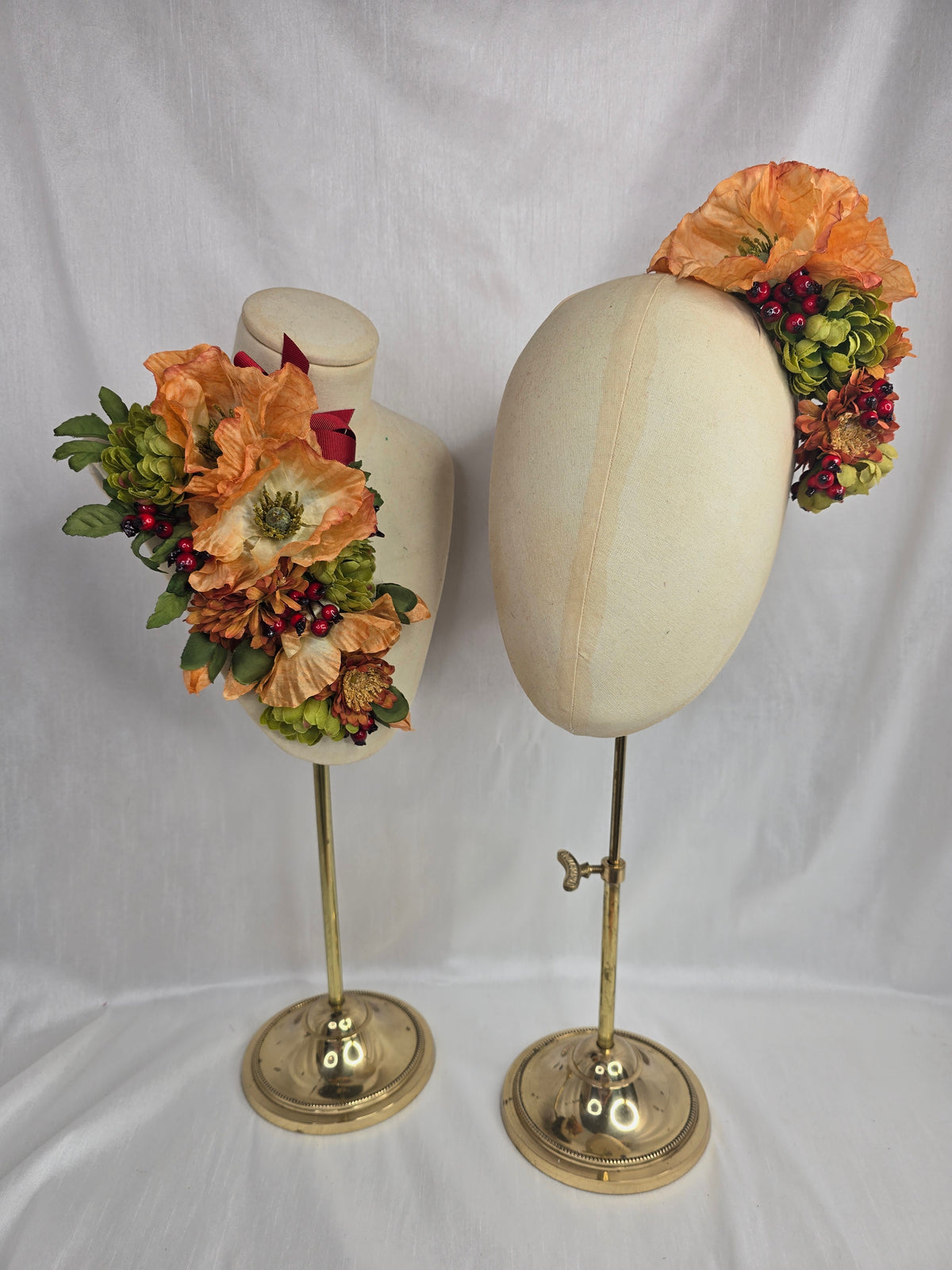 Orange, green and red berry hair flower and corsage set