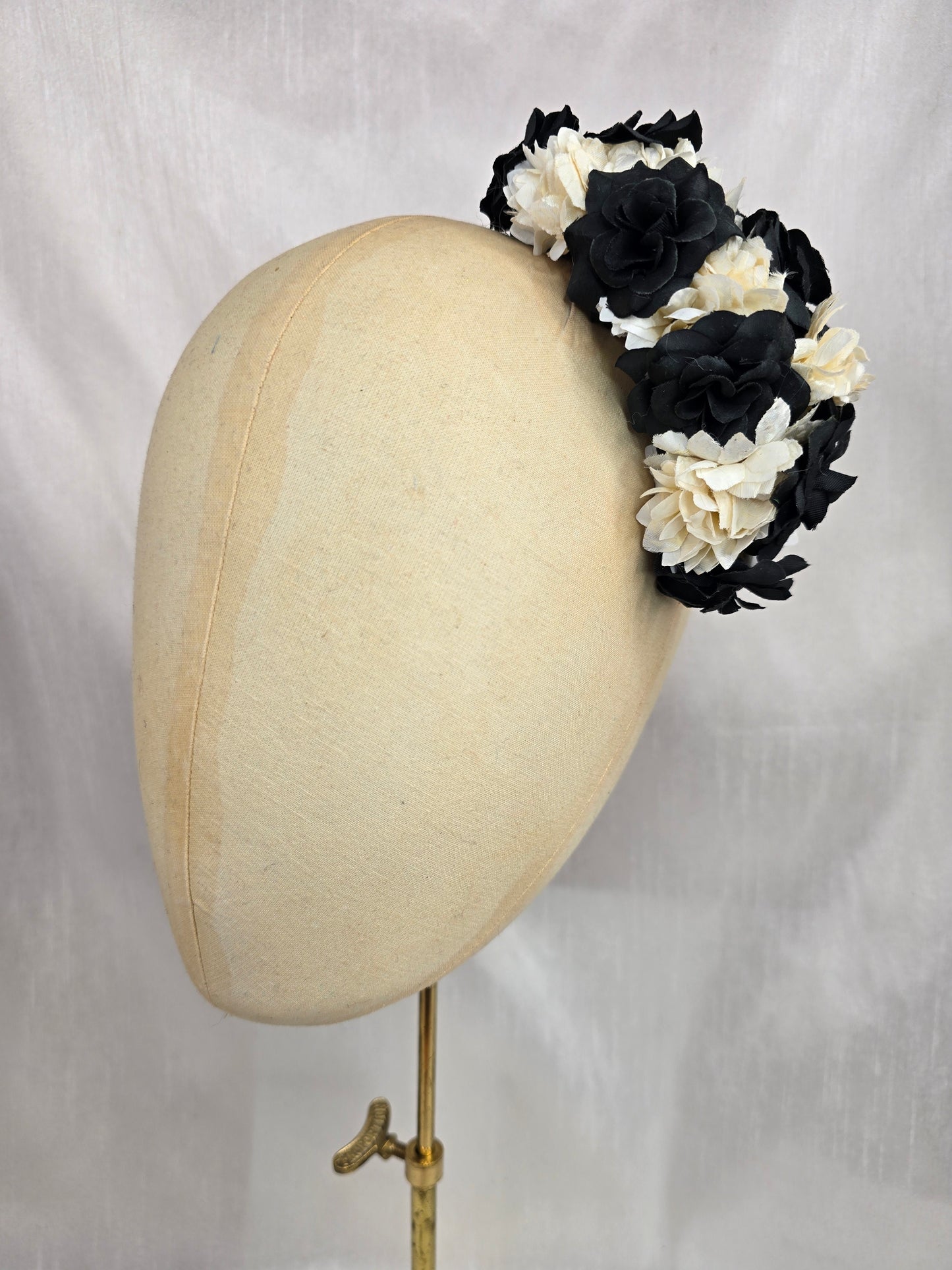 Medium black and white blossom hair flower/corsage