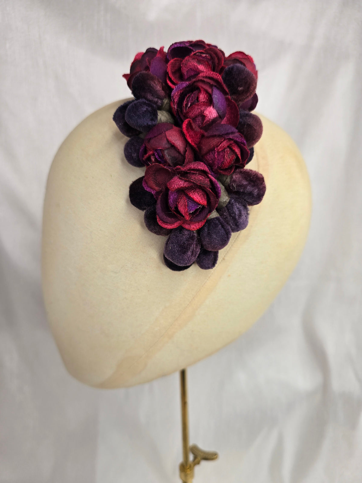 Purple velvet bud hair flower and corsage set