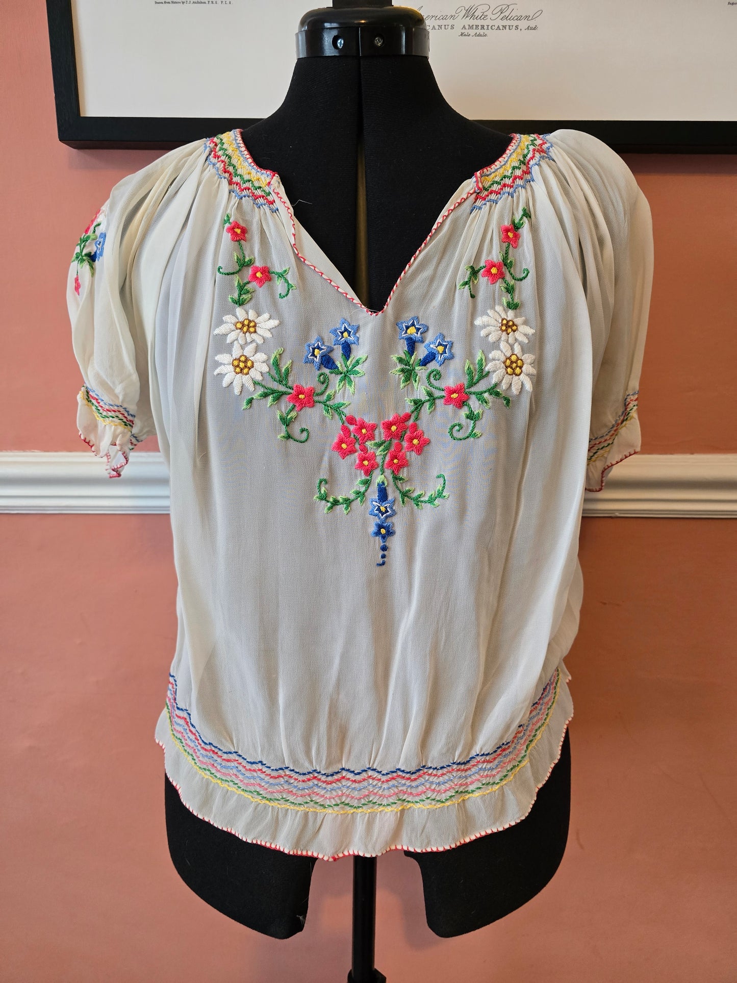 1940s embroidered peasant top