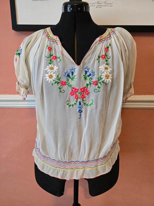 1940s embroidered peasant top