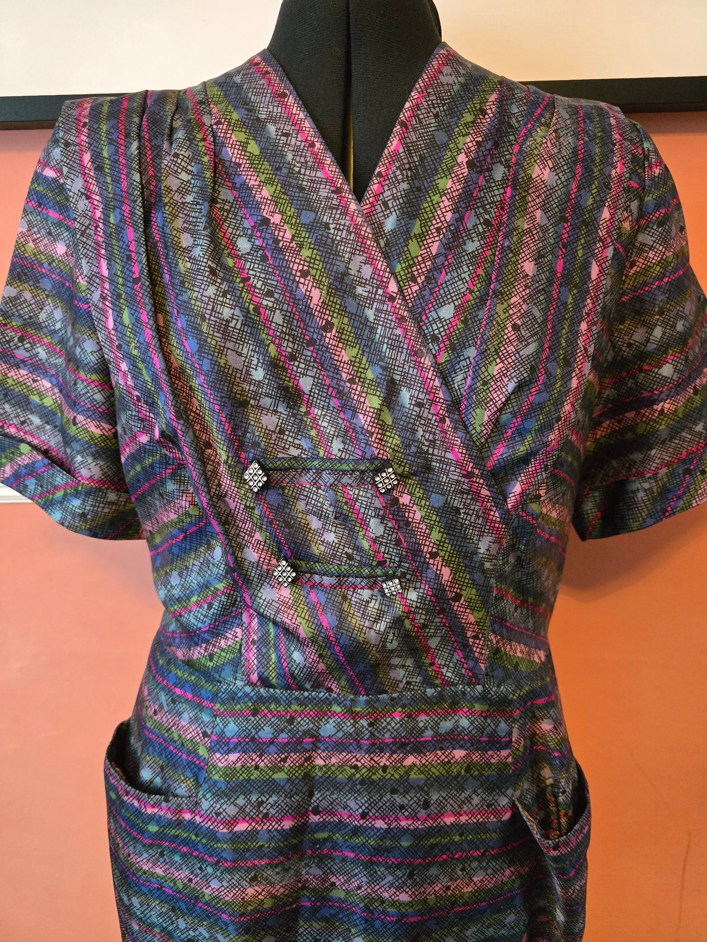 1950s abstract print acetate dress size 14/16