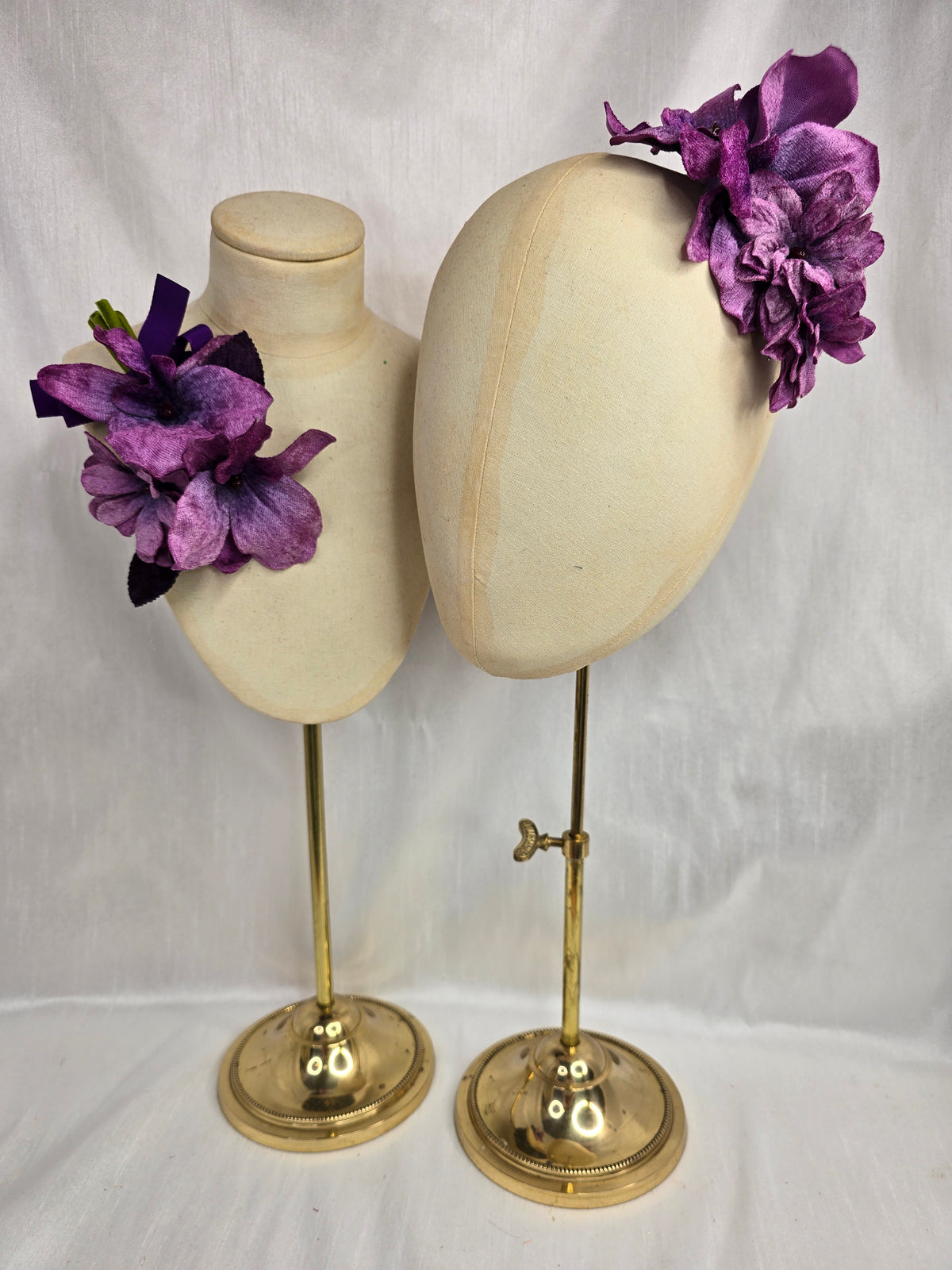 Purple velvet orchid hair flower and corsage set