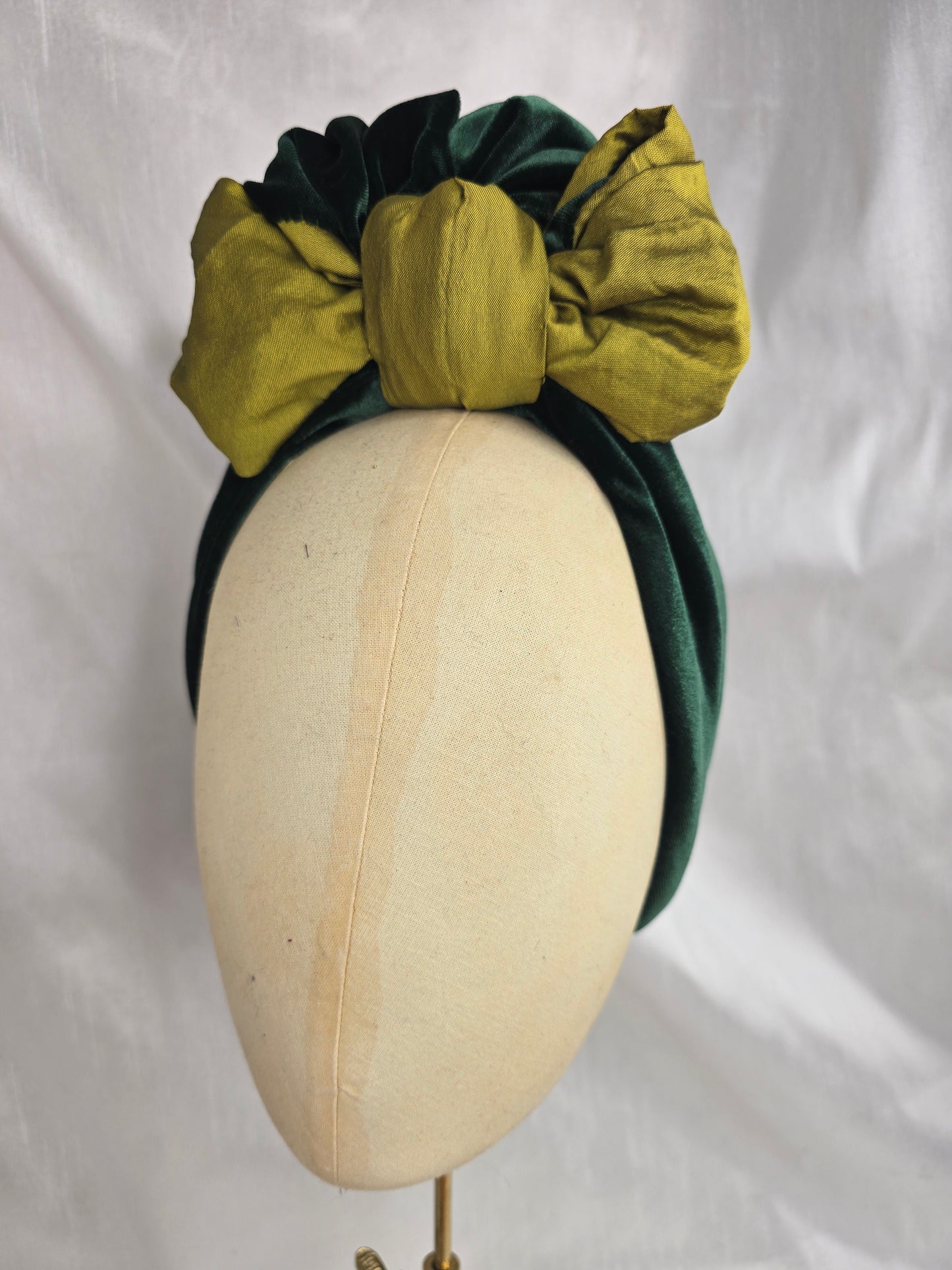 Green two tone turban with corsage